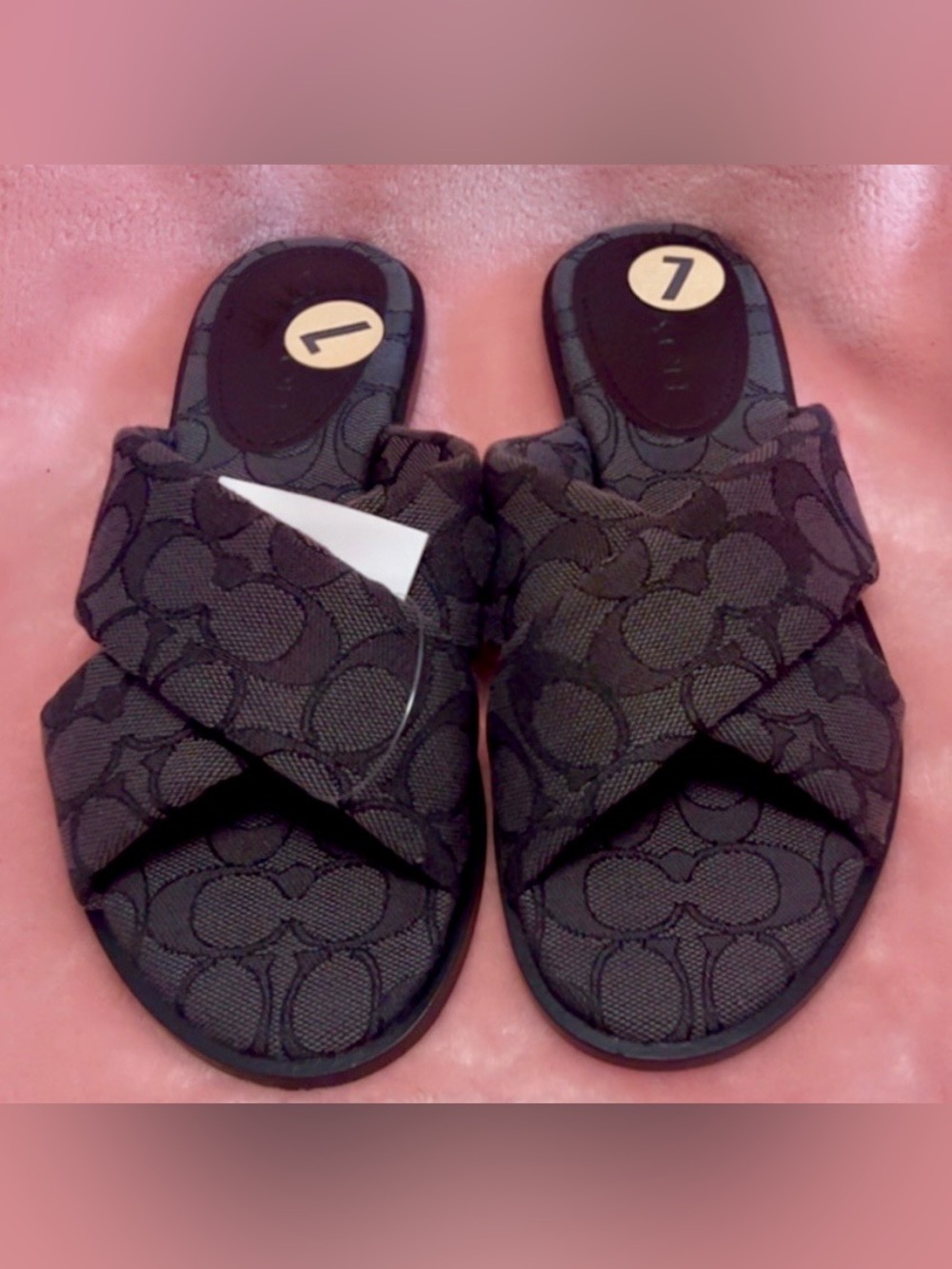 Coach Black Signature Cross-Strap Slide Mules